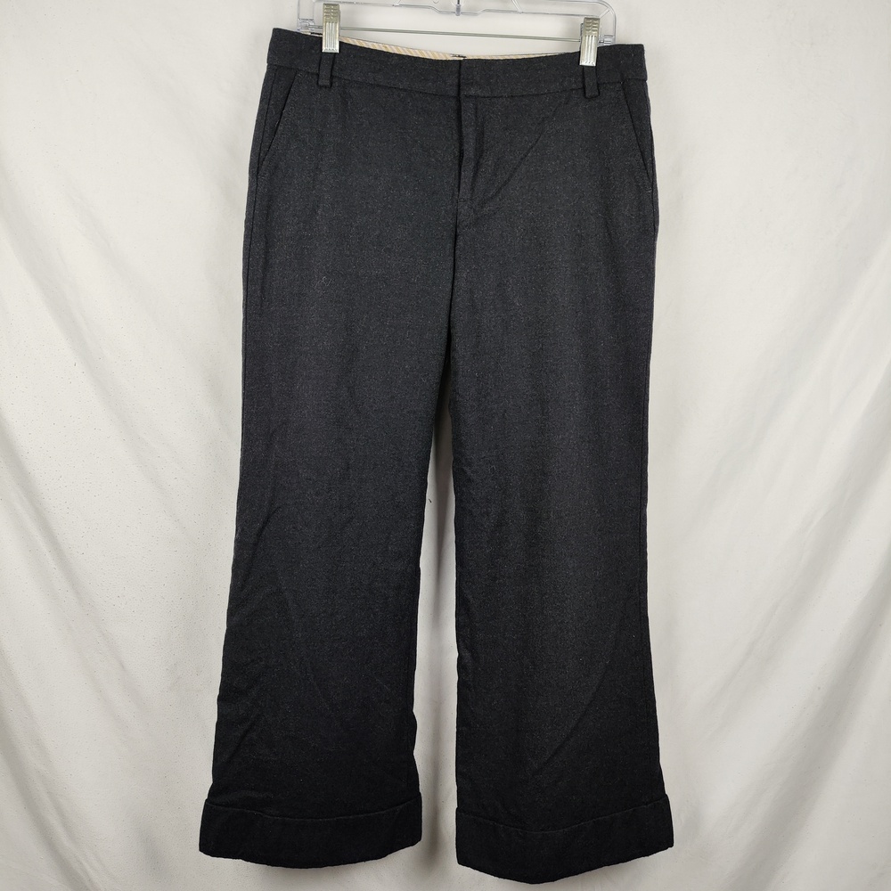 Gap Pants Womens 8 Gray Wool Flannel Wide Leg Cuffed Lined Dress Office Workwear